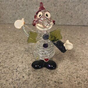 Vintage Art Blown Glass Colorful Clown Figuinr